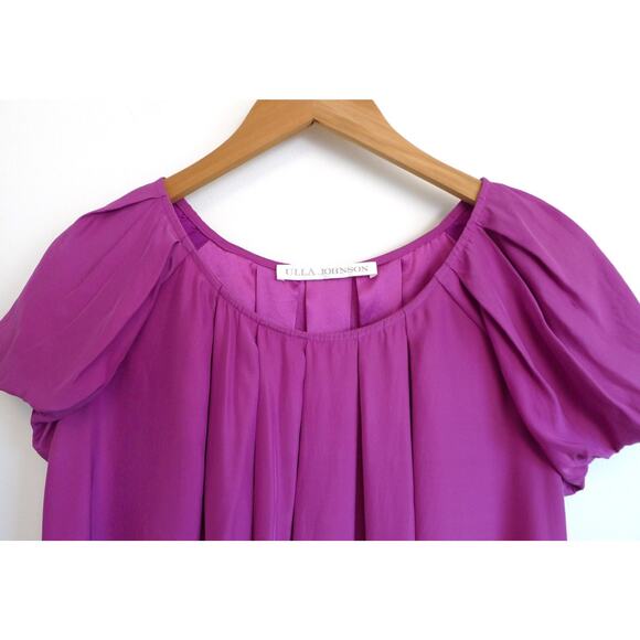 ULLA JOHNSON Silk Pleat Bubble Sleeve Top Tee Blouse Fuschia Shopbop 4 S $320 - Picture 3 of 7